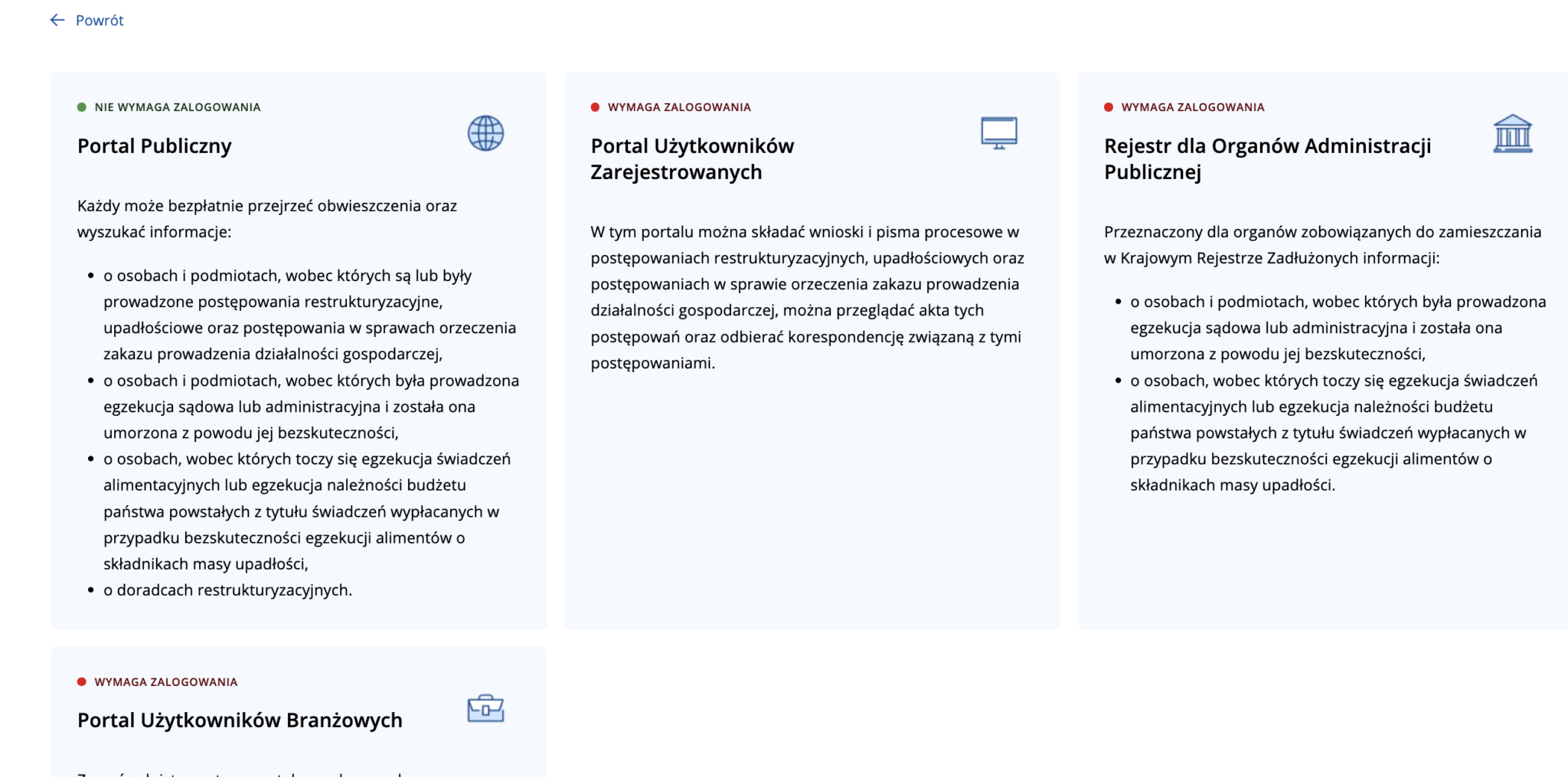 KRZ: kafelki Portal Publiczny i Portal Użytkowników Zarejestrowanych